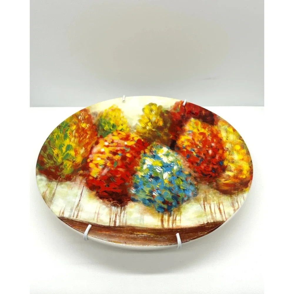 Pier 1 Imports Autumn Trees Impressionist‎ Ironstone Decorative Plate 8 1/2 Inch